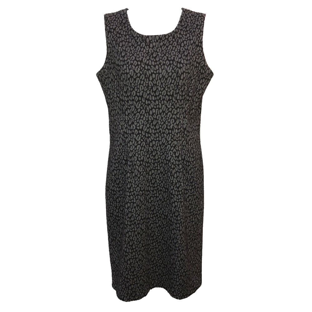 Calvin Klein Size 4 Women Sheath Dress Sleeveless Career Animal Print Black Gray